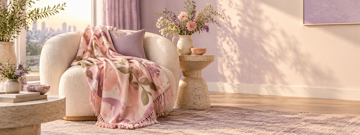 Brenura floral throw in a calm colorful reading corner